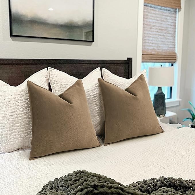 ZWJD Brown Pillow Covers 16x16 Set of 2 Chenille Throw Pillow Covers with Elegant Design Soft and Luxurious Decorative Throw Pillows for Couch, Bed, and Home Decor