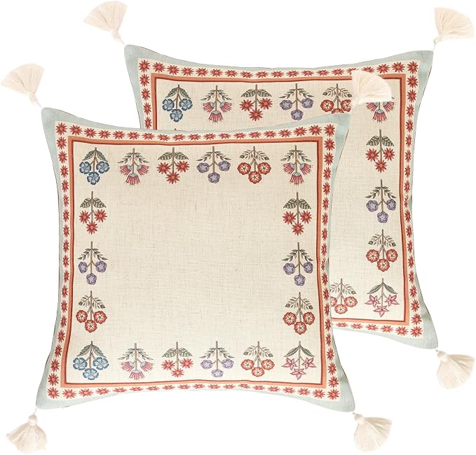 bilin gaier Designer Square Throw Pillow Covers,18"x18" Set of 2-Lohi B | Vintage Elegant Pillow Cover,Concealed Zipper Design,Colorful Floral Pattern,Sofas,Bedroom,Living Room,Lounge Chairs