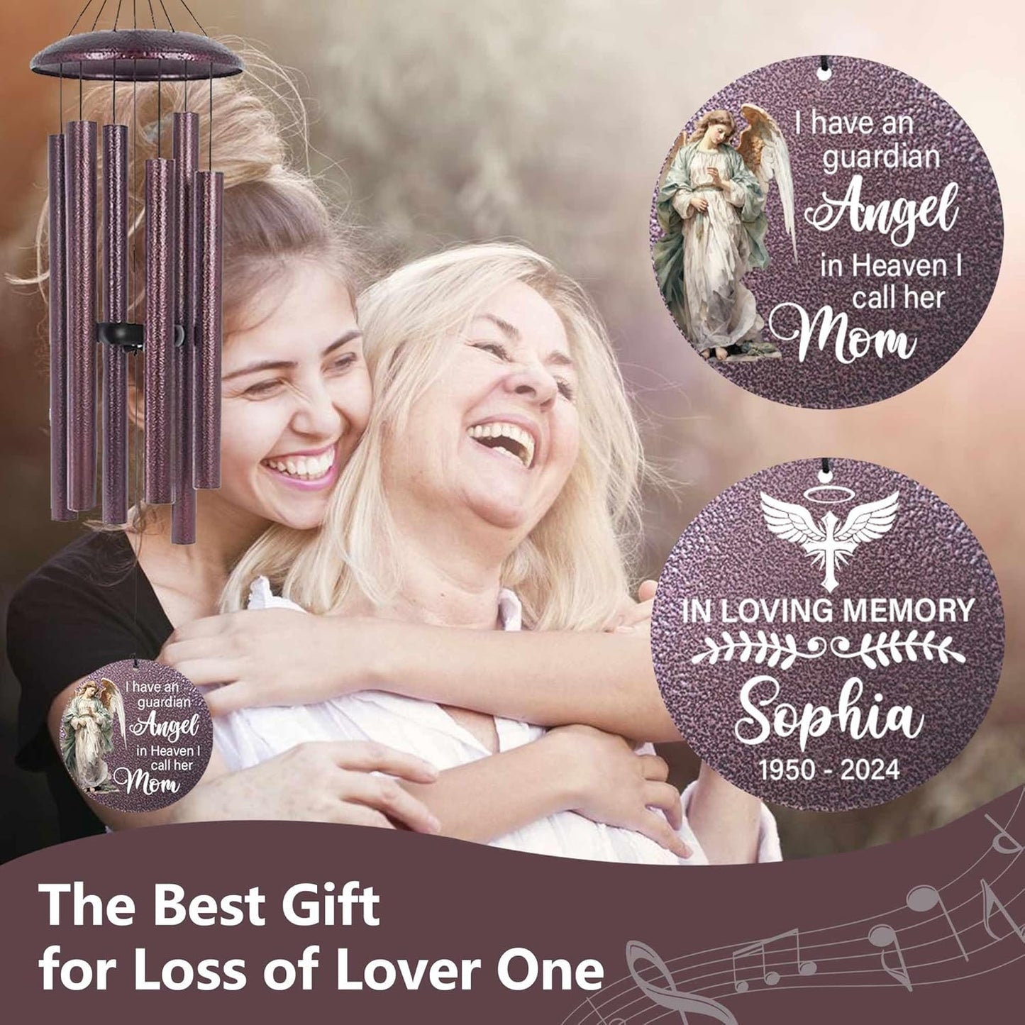 ASTARIN 36" Large Deep Tone Personalized Sympathy Wind Chimes, Memorial Wind Chime for Loss of Mother Father Loved One, Angel Bereavement Gifts Decor Outdoor Patio Garden Graveyard