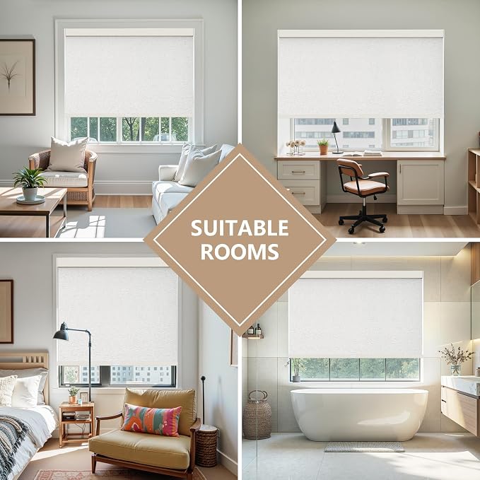 AOSKY Linen Roller Blinds Shades for Indoor Windows Pull Down Cordless Blackout Black Out Window Shade 57 inch Blinds for Home Linen