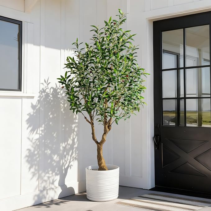 Erimda 6FT Faux Olive Tree with Tall Exquisite Planter Artificial Olive Tree Tall, Potted Fake Olive Plant with 1260 Real Touch Leaves, Indoor Outdoor Home Garden Office Decor