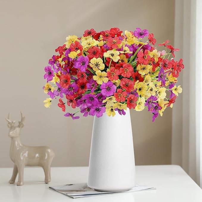 Geegoods Artificial Mums Flowers for Outdoors, 12 Bundles UV Resistant Fake Plastic Colorful Mix Flowers for Patio Porch Spring Summer Decor