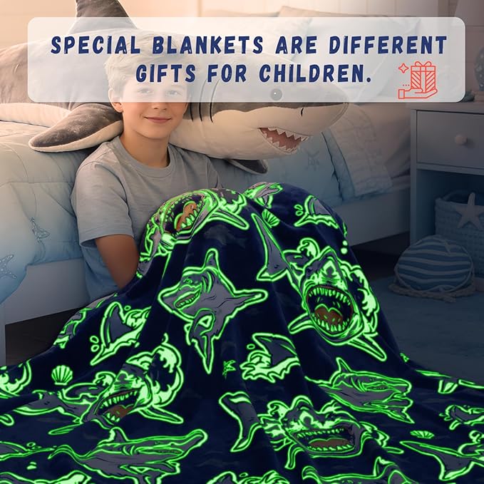 Shark Toddler Blanket for Boys Girls, Ocean Sea Creature Shark Toys Gifts for Kids Birthday, Cozy Soft Fleece Throw Blanket for Crib Stroller with Mako, Whale, and Great White Sharks, 40"x50"
