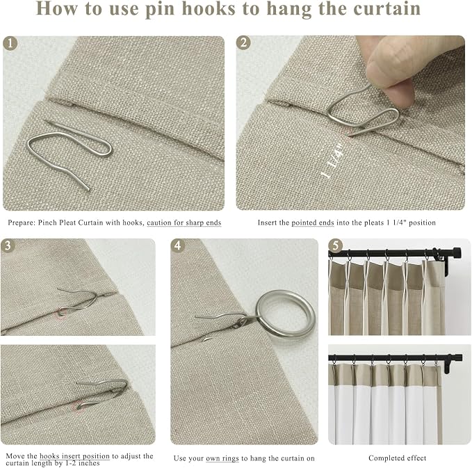 Central Park Sand Pinch Pleated Light Filtering Curtain Panel 84 Inch Long Linen Blended with Microfiber Liner Rustic Textured Window Drapes for Living Room Bedroom with Back Tabs Hooks, 40"L x84"W x2