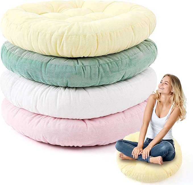 Jerify 4 Pcs Floor Pillow Cushions Large Round Square Large Meditation Floor Pillow for Classroom Adult Meditation Picnic Party Seating Learning Daycare School (Round,Macaroon)