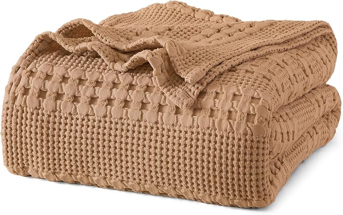 PHF 100% Cotton Waffle Blanket King Size for Bed, Lightweight Breathable and Soft for Summer, Luxury Aesthetic Waffle Weave Blanket for Home Decor & Gifts for Women, 108"x90", Clay