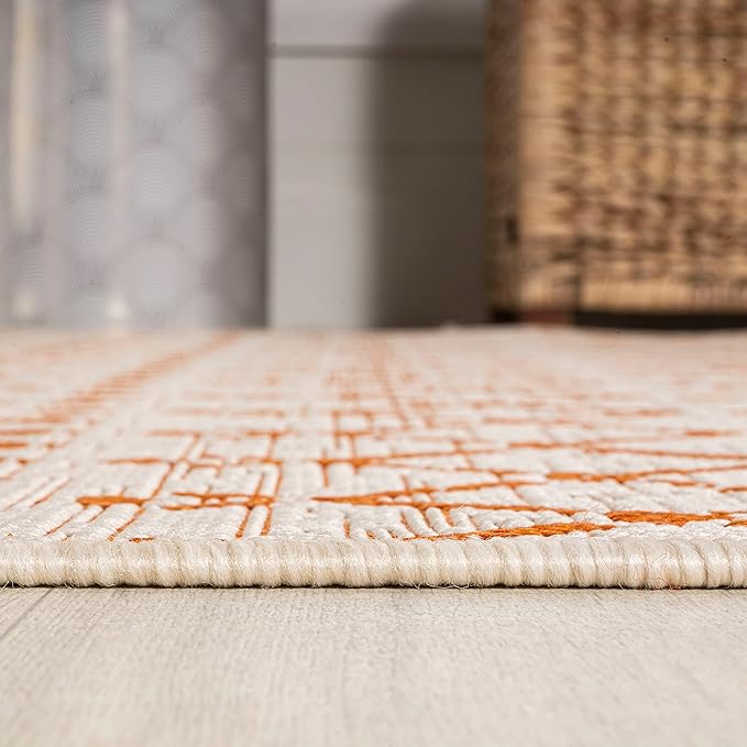 JONATHAN Y Moroccan Geometric Indoor Outdoor Runner Rug 2X10 Cream/Orange, Ourika Textured Weave for Backyard, Patio, Porch, Easy-Cleaning, High Traffic, Pet-Friendly, Non-Shedding (SMB108O-210)