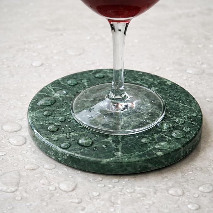 Creative Home Genuine Green Marble Stone Set of 4 Round Coaster Set