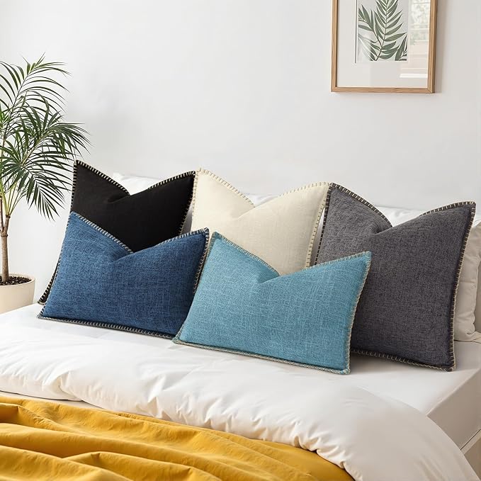 decorUhome Summer Decorative Throw Pillow Covers 26x26 Set of 2 Square Faux Linen Farmhouse Euro Sham Pillow Covers with Stitched Edge Outdoor Pillow Covers for Couch Sofa Living Room, Teal