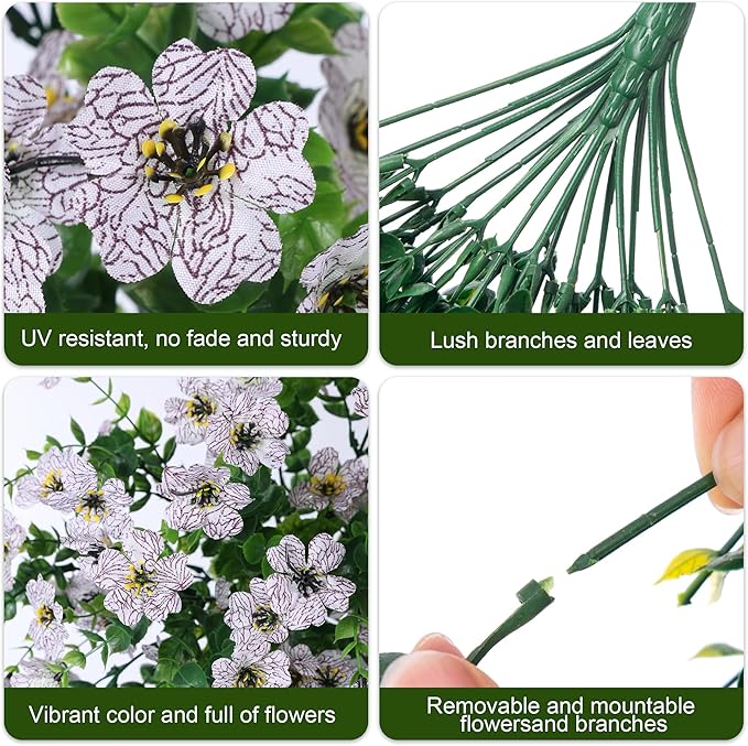 INSPRING Artificial Faux Outdoor Outside Flowers Plants, 2 PCS Fake Silk UV Resistant Look Real White Daisy Trailing Vines for Front Door Porch Planter Urn Patio Balcony Decoration