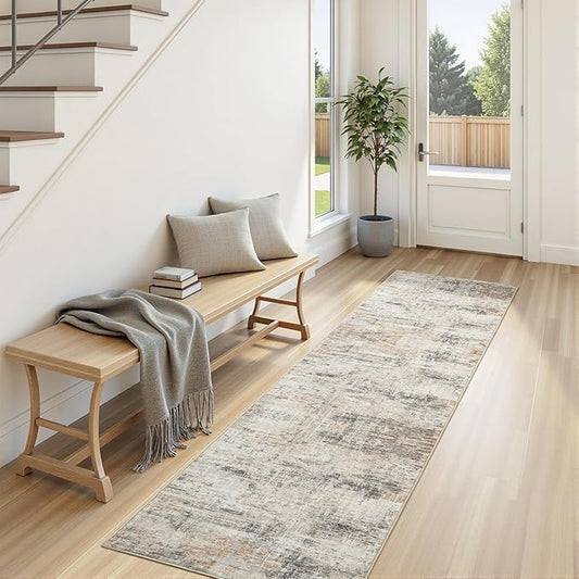 Lofus 2X 6 Area Rug for Hallways, Gold Abstract Washable Runner Rugs with Non Slip Rubber Backing, Low Pile Soft Carpet Runner for Kitchen Bathroom Bedroom Laundry
