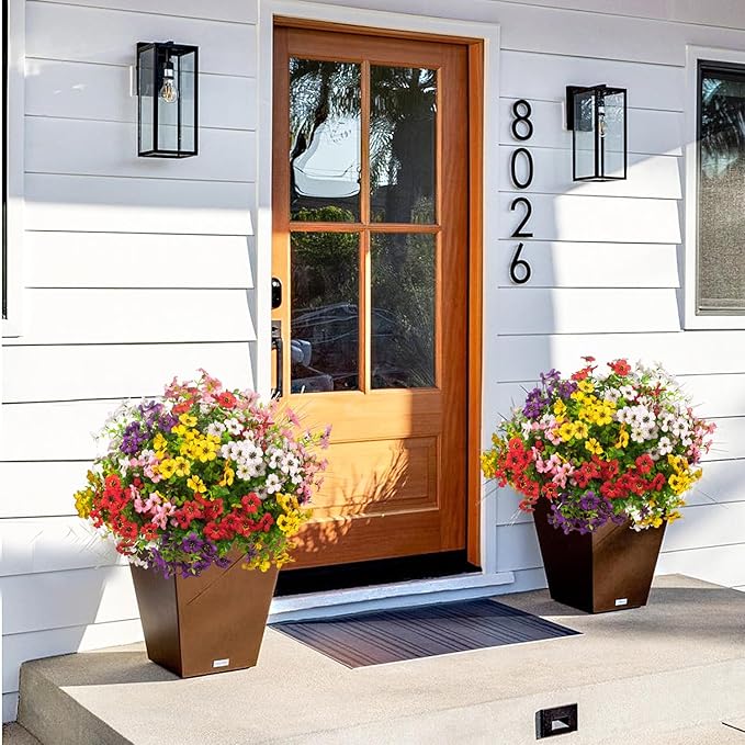 Grunyia 20 Bundles Artificial Flowers for Outdoors, UV Resistant Fake Plants Flowers Greenery Shrubs Plants for Decoration Outside Plants Hanging Planter Home Garden Decor