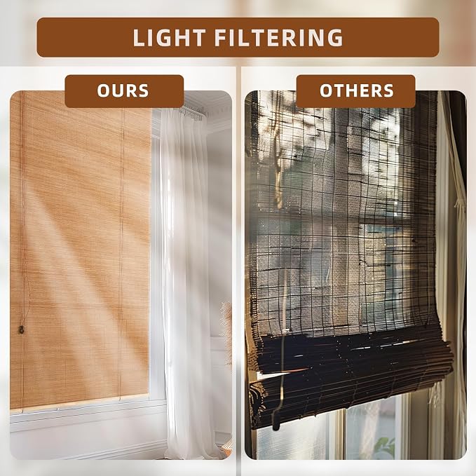 Outdoor Bamboo Roller Blinds Shades, Vertical Lifting and Breathable Waterproof Design, Sun Shade, Blackout and Ventilation, Easy Installation,30" W×64" H