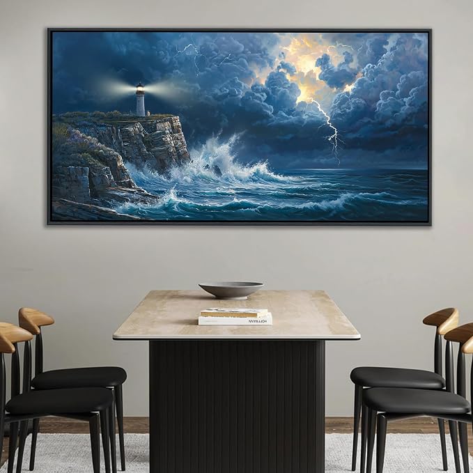 YDYSUNE Large Wall Art- Coastal Canvas Wall Decor Painting Navy Blue Picture ocean decor Lighthouse Artwork for Dining Room,Living Room,Bedroom Decoration Size 29x58 Inches