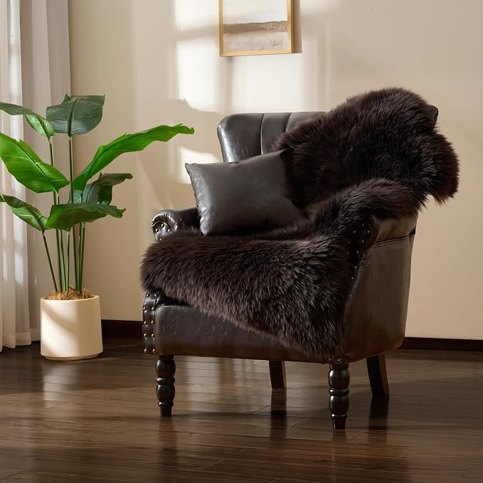 Premium Genuine Sheepskin Area Ruge - Real Wool Fur Shaggy Carpet | Fluffy Soft Natural Lambskin Rug Seat Chair Covers for Couch Sofa Bedroom Living Room(Coffee,2×3 Feet Sheepskin)