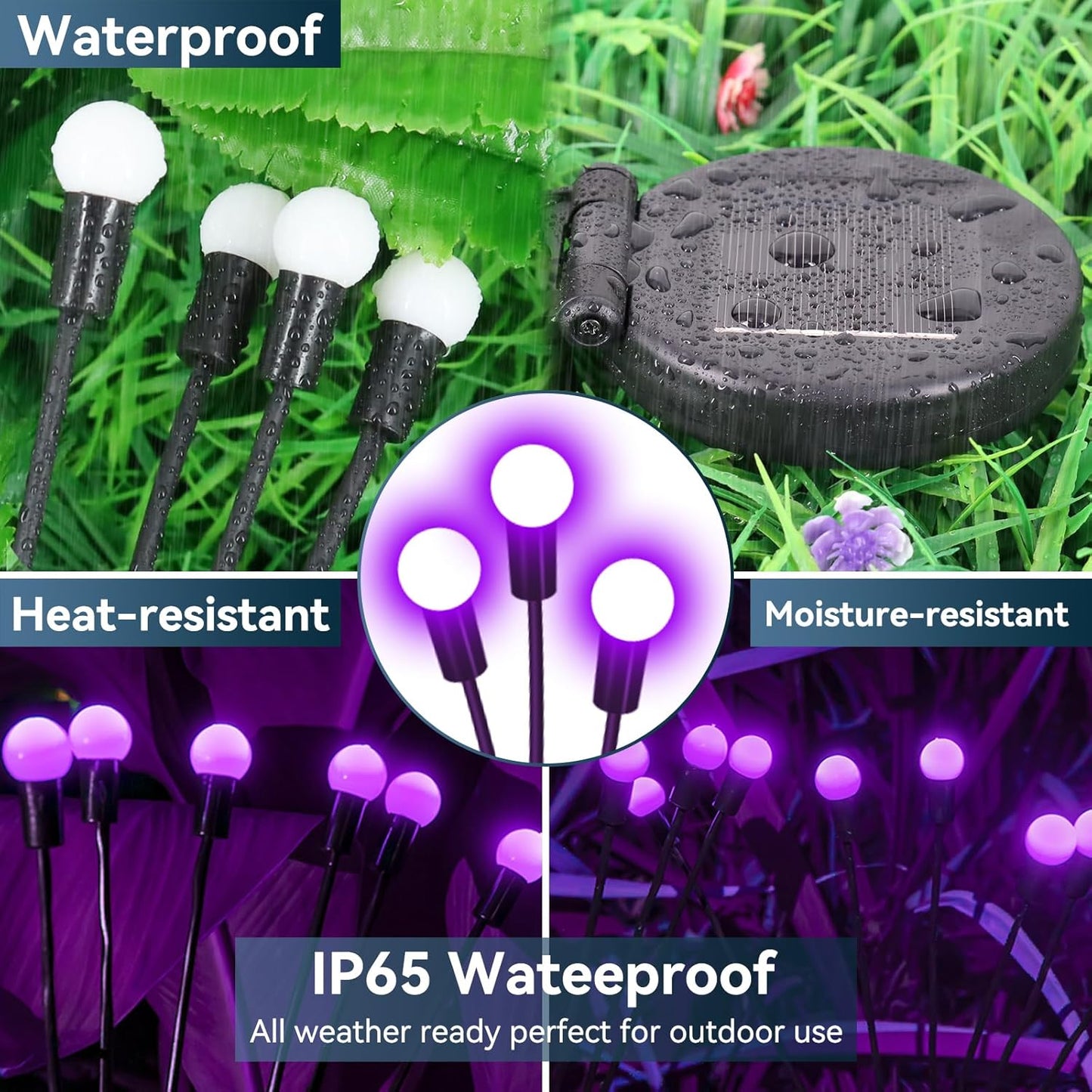 Solar Garden Lights Outdoor Waterproof, 4 Pack 32 LED Swaying Light Firefly Light Outdoor Decor Lights for Garden Gifts for Pathway Party Christmas Decoration, Purple