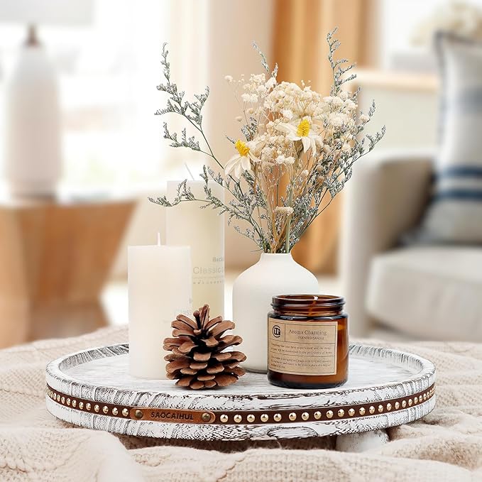Decor Decorative Round Tray 11.81in for Home Decor for Coffee Table Farmhouse Kitchen Table Living Room Bathroom Centerpiece Tray Decor