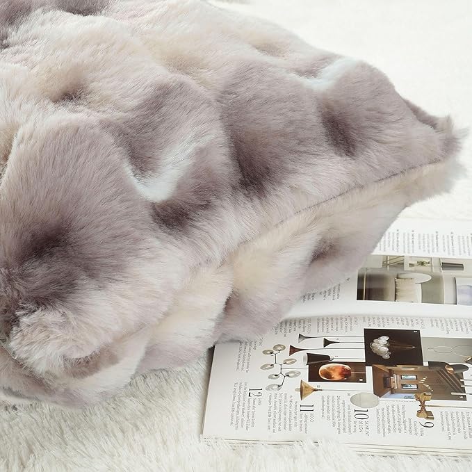 MADIZZ Pack of 2 Thick Plush Faux Wool Throw Pillow Covers Soft Boho Throw Pillows Luxurious Cushion Covers for Couch Sofa Bedroom Living Room Home Décor Euro Sham 26x26 Inch Grey Taupe