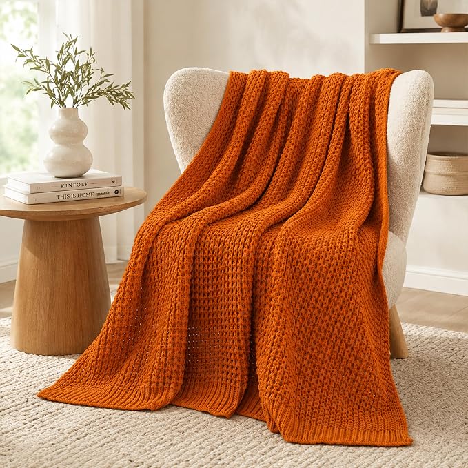 Bunnikins & Clover Orange Throw Blanket for Couch, Soft Warm Decorative Fall Blanket for Sofa Bed, Ideal Fall Home Decor, 50"x60"