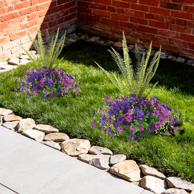 INQCMY Artificial Flowers for Outdoor 12 Pcs Faux Silk Daisy and 1 Pcs Fake Long Leaved Grass UV Resistant Tall Ferns for Home Doorway Courtyard Garden Backyard Decorative