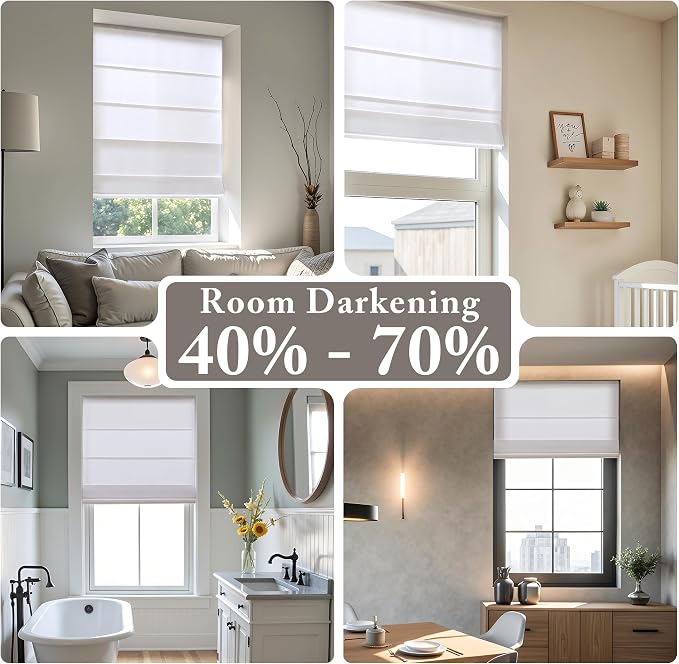 Madison Park Galen Matte White Cordless Roman Shades - Fabric Privacy Single Panel Darkening, Energy Efficient, Thermal Insulated Window Blind Treatment, for Home, Living Room Decor, 31" W x 64" H
