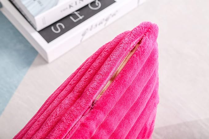 TangDepot Velvet Big Corduroy Pillow Covers 12x20 Hot Pink 2-Pack | Soft wide-stripe corduroy pillow cover, hidden zipper, machine washable, easy refresh, for bedroom living room indoor outdoor
