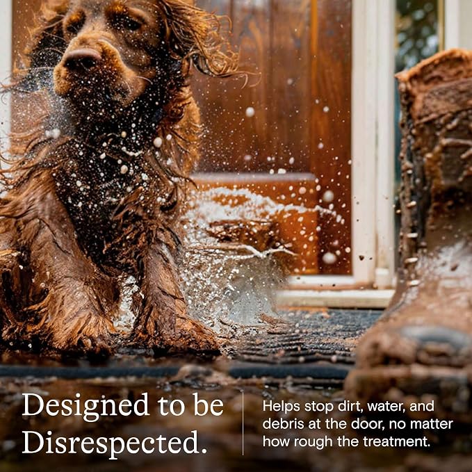 WaterHog Squares Front Door Mat Indoor Outdoor Entrance, Absorbent All-Weather Doormat with Non-Slip Rubber Backing, Dirt & Moisture Trapper, Low Profile, Easy Clean, Made in USA 45.5"x70" Medium Grey