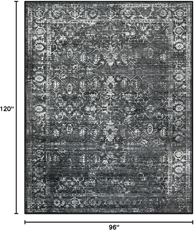Lahome Margot 8x10 Area Rugs for Living Room Washable Rugs 8x10 Black Large Rug Indoor Carpet, Vintage Distressed Rug Soft Non Slip Area Rug for Bedroom Dining Room Home Office(8 x 10, Black/Grey)