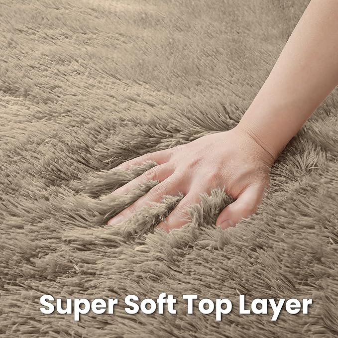 Gray Camel Round Fluffy Rug 5ft,Soft Bedroom Circle Rugs Mats for Kids Girls Nursery Room,Washable Plush Shaggy Indoor Non Slip Rug for Bedside Living Room Bedroom Circular Carpet,Home Decor Aesthetic