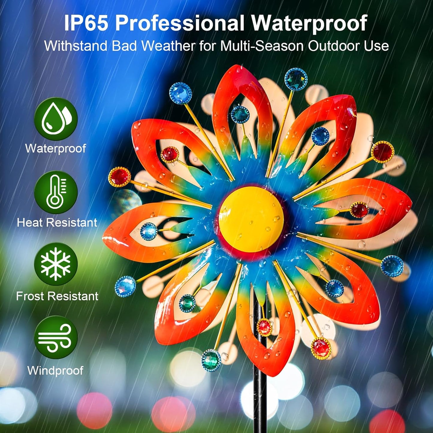 Soalr Wind Spinners -60.63 Inch Outdoor Metal Stake Yard Wind Sculptures, Solar Powered Multi-Color LED Glass Ball with Kinetic Wind Spinner Windmills for Outdoor Lawn & Garden Decoration