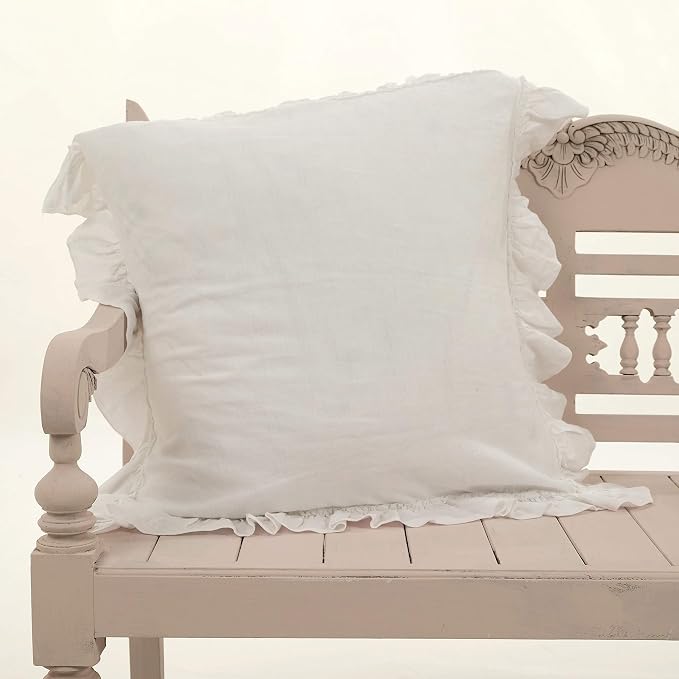 Ruffled Linen Euro Sham 26" x 26" (White) Farmhouse Decor, Super Soft