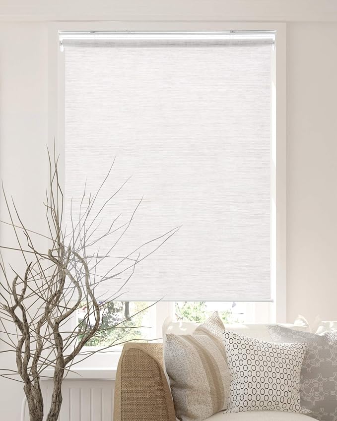 CHICOLOGY Roller Shades , Cordless Blinds , Window Shades for Home , Roller Window Shades , Window Treatments , Door Blinds , Light Filtering Shades , Felton White (Natural Woven) , 23"W X 72"H