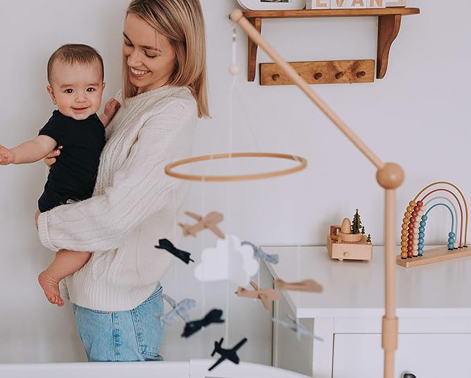 Baby Crib Mobile Arm Wooden Holder - Baby Mobile Hanger for Crib (31 inch, 100% Natural Beechwood) Strong Anti Slip - Nursery Decor & Gift Accessories (Original)