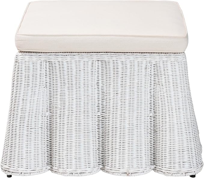 Bali & pari Palm Bohemian White Scallop Rattan Ottoman