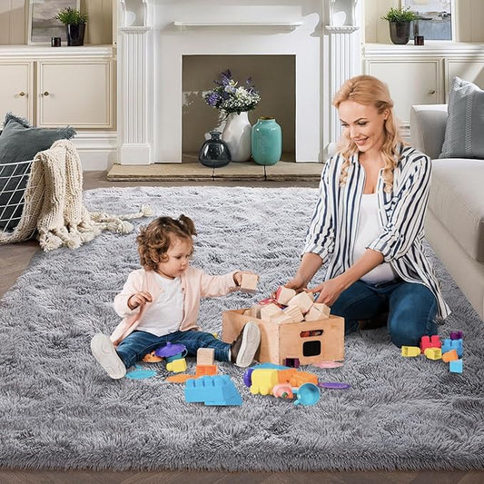 FinRèc Soft Grey Rugs for Bedroom Living Room, 3x5 Feet Fuzzy Shaggy Area Rug, Non-Slip Fluffy Furry Shag Rug for Nursery Kids Room Dorm Room Home Decor, Indoor Plush Floor Carpet