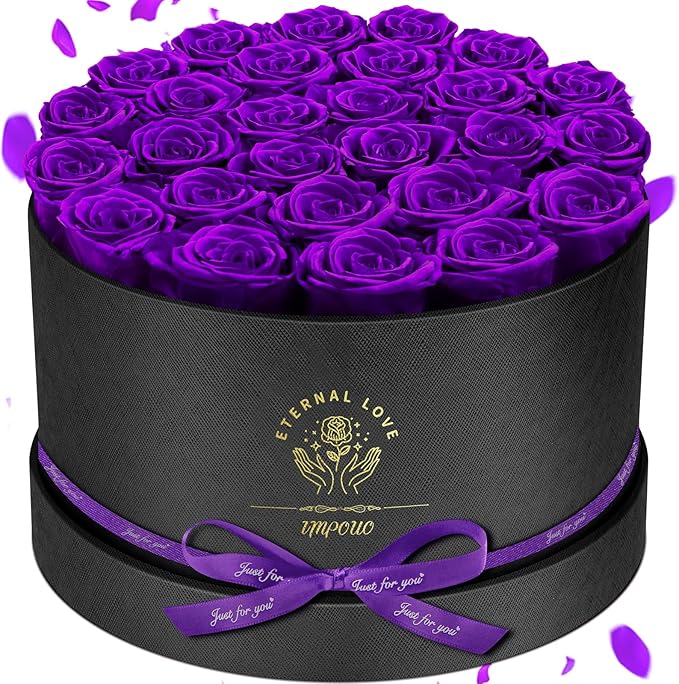 Impouo Forever Flowers, 27 Roses in A Box, Real Preserved Roses, Birthday Gift for Women, Mother's Day, Anniversary, Purple Rose