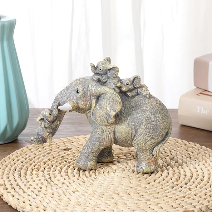 Good Luck Decorations Elephant Gifts for Women,Unique Figurines Decor for The Home, Room,Bathroom,Bedroom,Classroom Shelf Décor (Yellow-Gray)