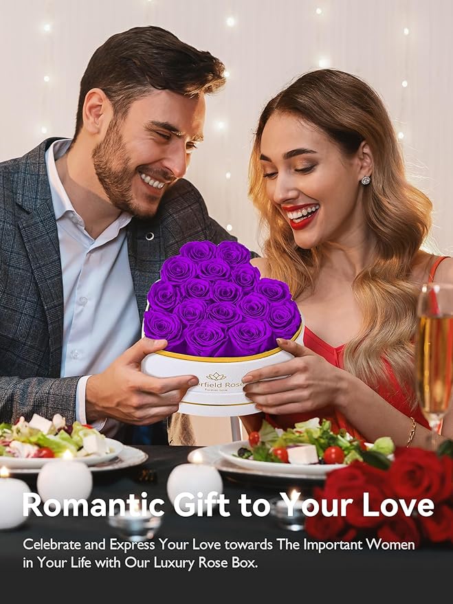 Eterfield 16 Forever Flowers in Heart Shape Box, Preserved Roses That Last a Year Preserved Flowers Birthday Gifts for Her Mom Women Wife Anniversary Valentine's Day Mother's Day, Purple