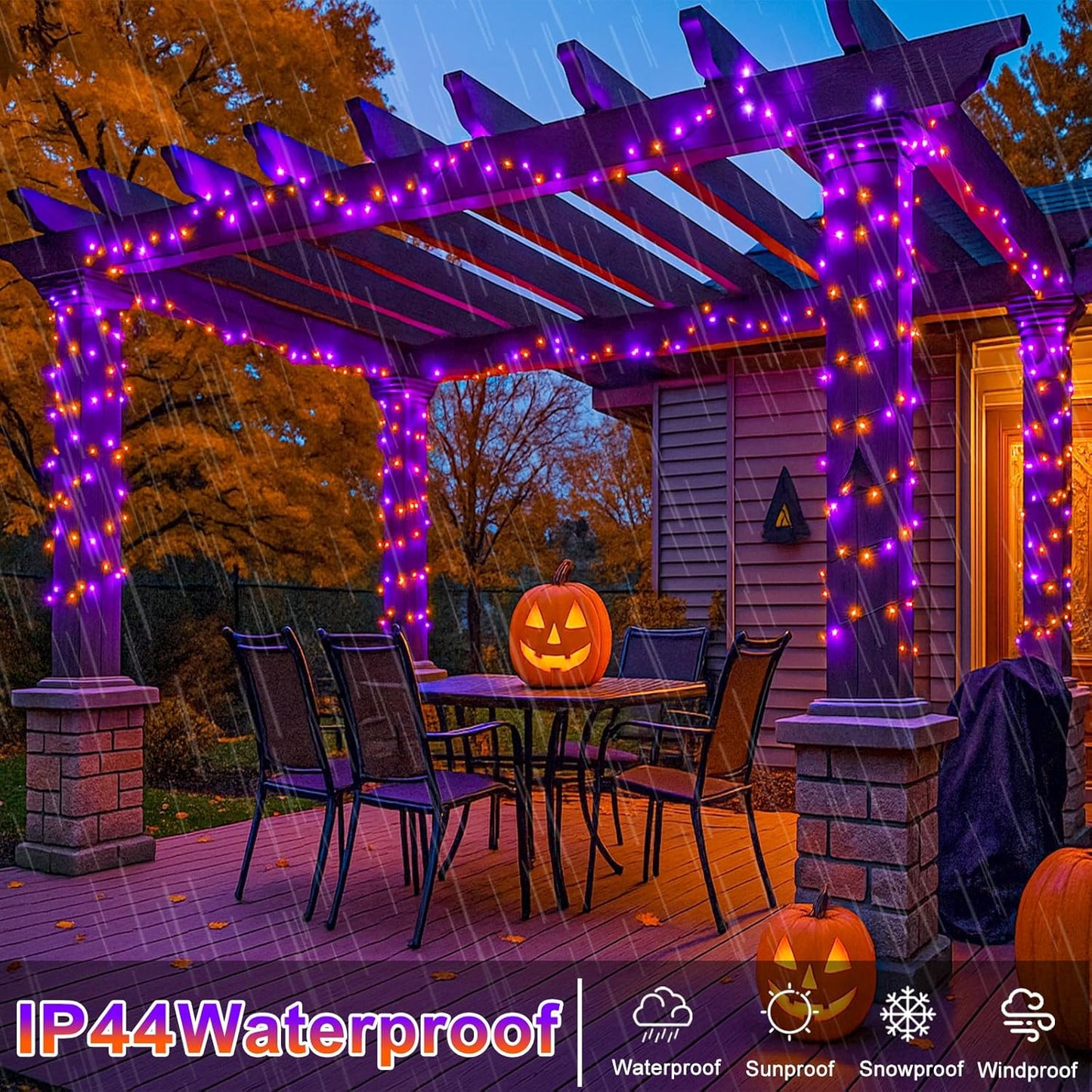 250 LED Orange and Purple Halloween Lights 82 FT Halloween Lights Indoor Outdoor Clear Wire with 8 Modes, Plug in Waterproof Christmas Light for Tree Party Bedroom Thanksgiving Decorations