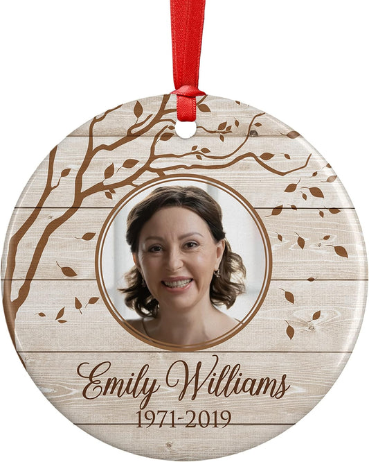 Autumn Tree, Memorial Christmas Ornament Personalized with Photo, Name & Date - Upload Photo & Picture - 7 Designs, Memorial Ornaments Loss of Loved Ones – D4