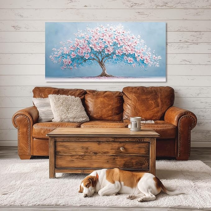 Ggaafet Pink Blue Tree Wall Art for Bedroom Canvas Oil Painting Prints Beautiful Tree of Life Art Deco Modern Artwork Office Family Dining Room Decor