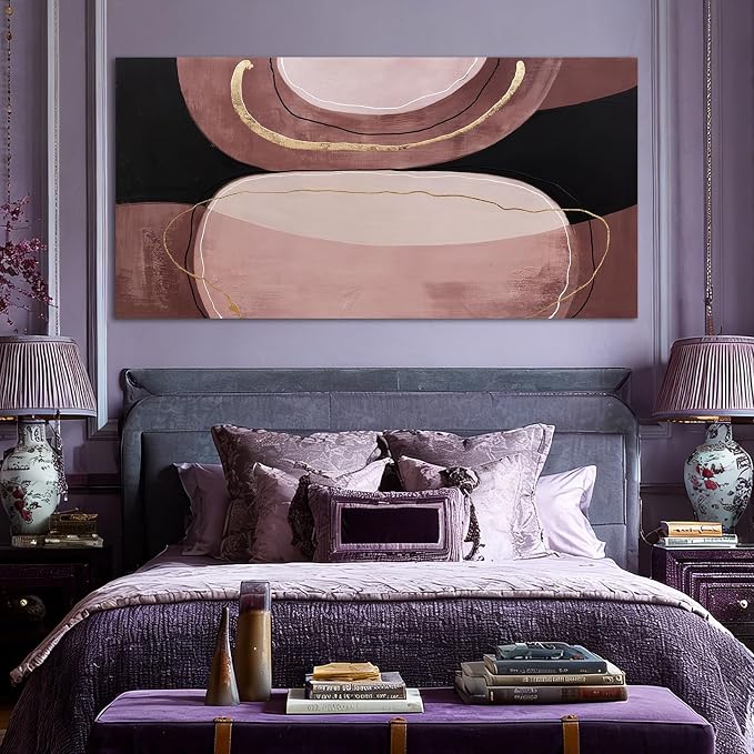 ZUNARE Abstract Earth Tone Canvas Wall Art Brown Black and Gold Line Artwork Pictures Modern Minimalist Painting for Living Room Bedroom Office Dinning room Wall Decor 24x48 Inch