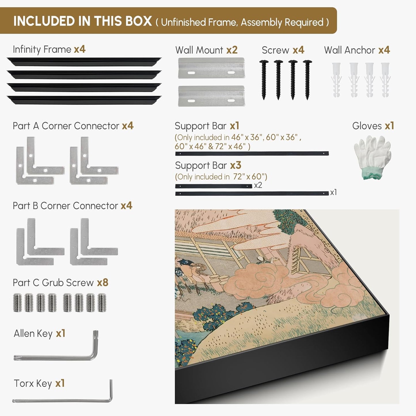 SIGNWIN 46"x60" Extra Large Framed Wall Art Japanese Ukiyo-e Landscape, Timeless Mt. Fuji Scene for Zen-Inspired or Asian-Style Interiors for Home Living Room Bedroom Decor (Frame Assembly Required)