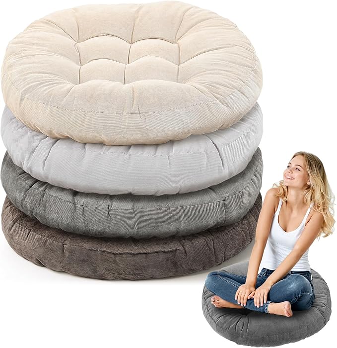 Jerify 4 Pcs Floor Pillow Cushions Large Round Square Large Meditation Floor Pillow for Classroom Adult Meditation Picnic Party Seating Learning Daycare School (Round,Graded Grey)
