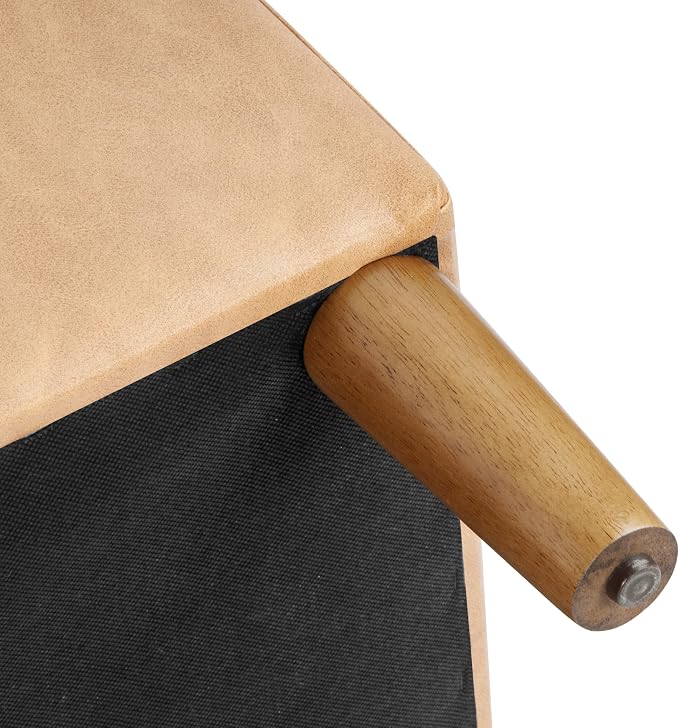 HomePop 40" Button Tufted Storage Bench with Cone Wood Legs - Sand Faux Leather