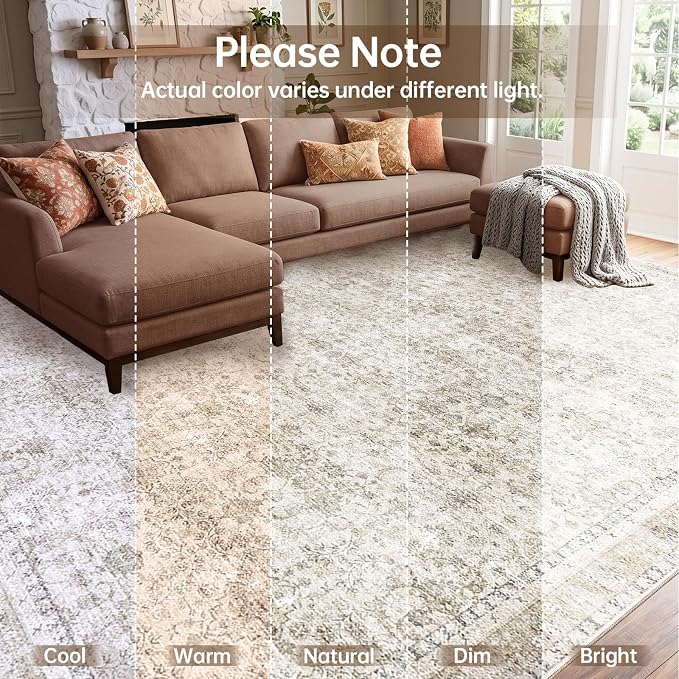 Sasttie Round Rugs 6ft, Ultra-Soft Washable Circle Rug, Low Pile Foldable Thin Carpets with Non-Slip Backing, Skin-Friendly Stain Resistant Carpet for Living Room, Bedroom, Kitchen, Dorm, 6ft, Beige