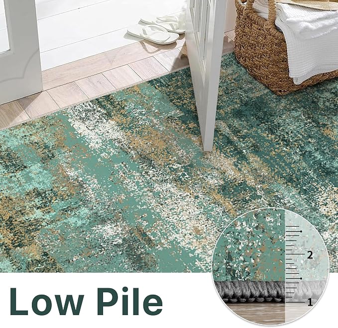 BEIMO Runner Rug for Hallway Kitchen, 2x6 Machine Washable Runners Rug for Entryway, Soft Modern Abstract Throw Rugs, Low Pile Floor Cover with Non Slip Backing, Turquoise