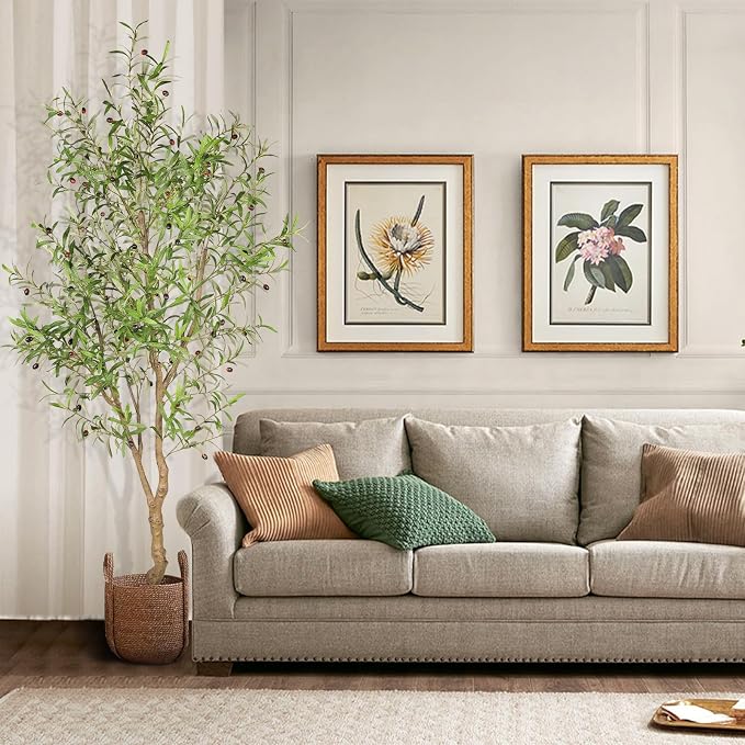 FEELEAD 7ft Faux Olive Tree - Fake Potted Olive Silk Tree with Planter Natural Olive Branches and Realistic Leaves Artificial Tree for Home House Office Decor Indoor