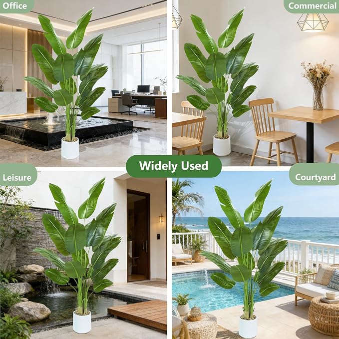 Bird of Paradise Artificial Tree 7ft Tall Faux Plant, Fake Banana Leaf Plant Indoor, Faux Palm Tree Faux Floor Plants Tropical Tree in Pot, Present for Friend Housewarming Decor
