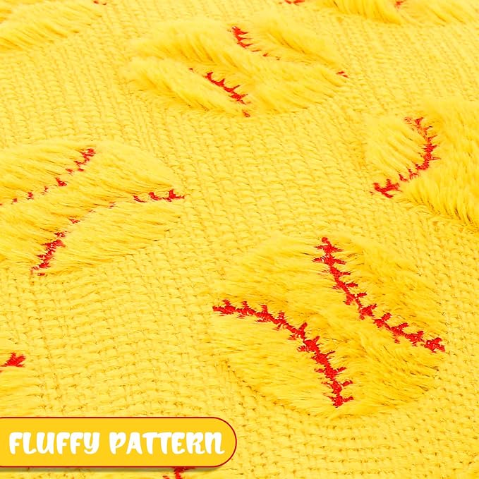 Gerrii 4 Pcs Sports Throw Pillows Basketball Softball Football Soccer Volleyball Tennis Pillow Fluffy Stuffed Plush Cushion Gift for Senior Night Home Bedroom Decor Birthday Present(Jacquard Softball)